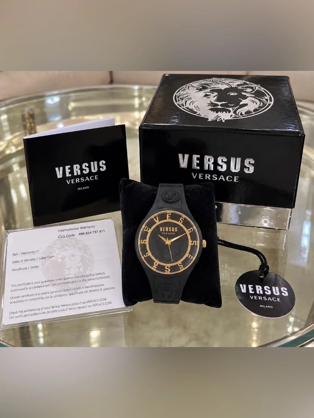 NEW Versus Versace Black & Gold Watch | Complete Set w/ Box, Tags & Warranty